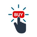 Click here button with hand pointer clicking. Click here web button. Isolated website buy icon with hand finger clicking cursor Royalty Free Stock Photo